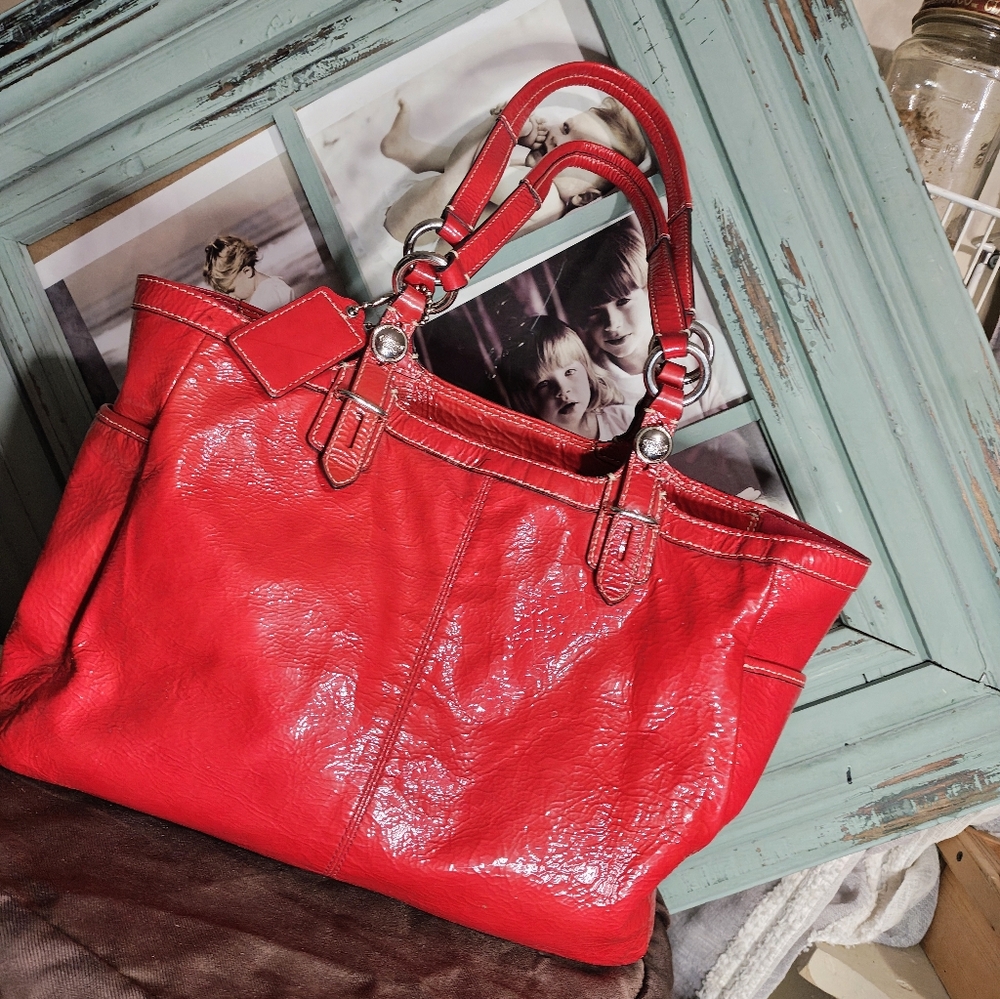 COACH Red Patent Pebbled  Leather satchel/ hand bag